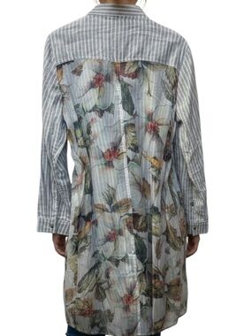 Aratta XL Striped & Floral Long Sleeve Dress with Red Plaid Sash